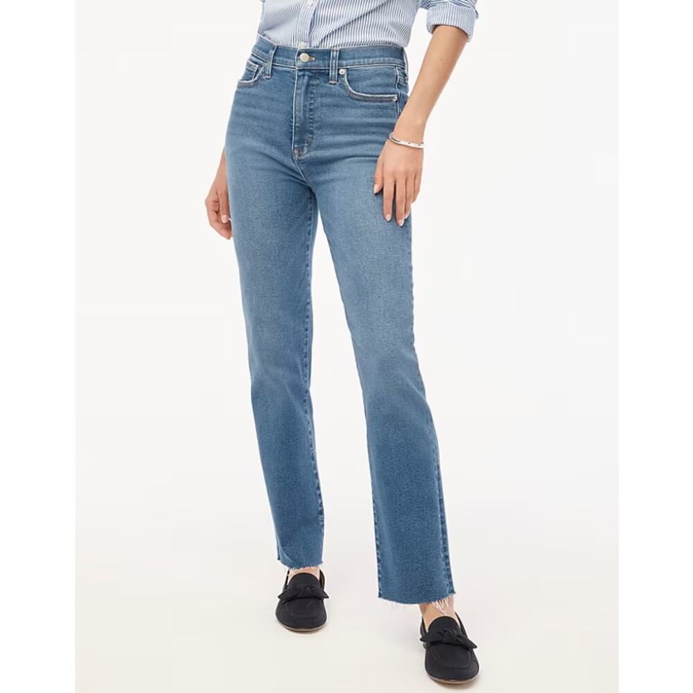 J.Crew Stovepipe Jeans WMNS 25 Petite Medium Blue Wash High Rise Stretch Denim